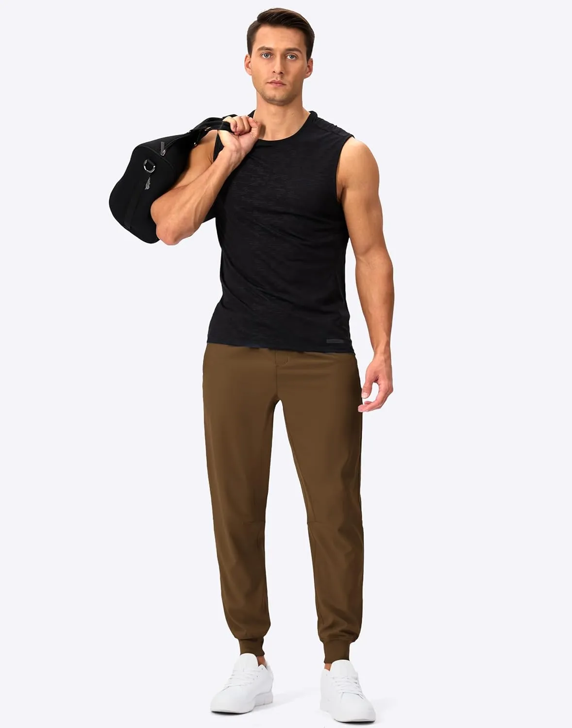Pudolla Mens Joggers with Zipper Pockets Lightweight Sweatpants Workout Athletic Pants for Gym Running Golf