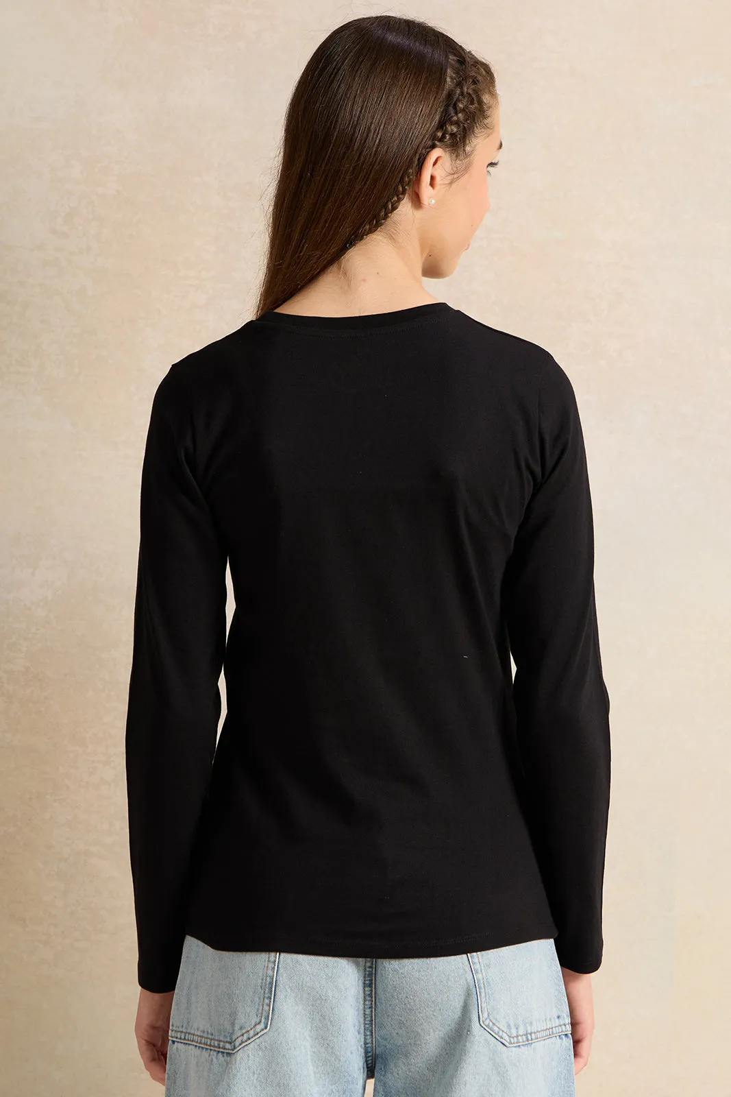 Senior Girls Black Floral T-Shirts