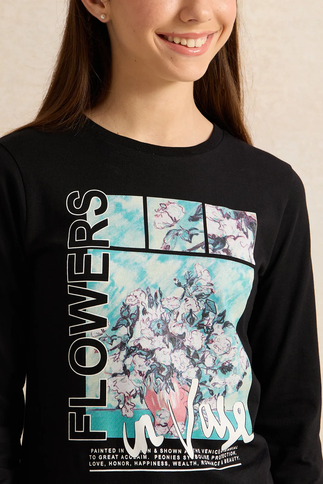 Senior Girls Black Floral T-Shirts