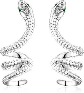Snake Earrings for Women - Silver CZ Pieceing Snake Crawler Climber Cuff Studs Earring CZ Wrap Earrings Jewelry