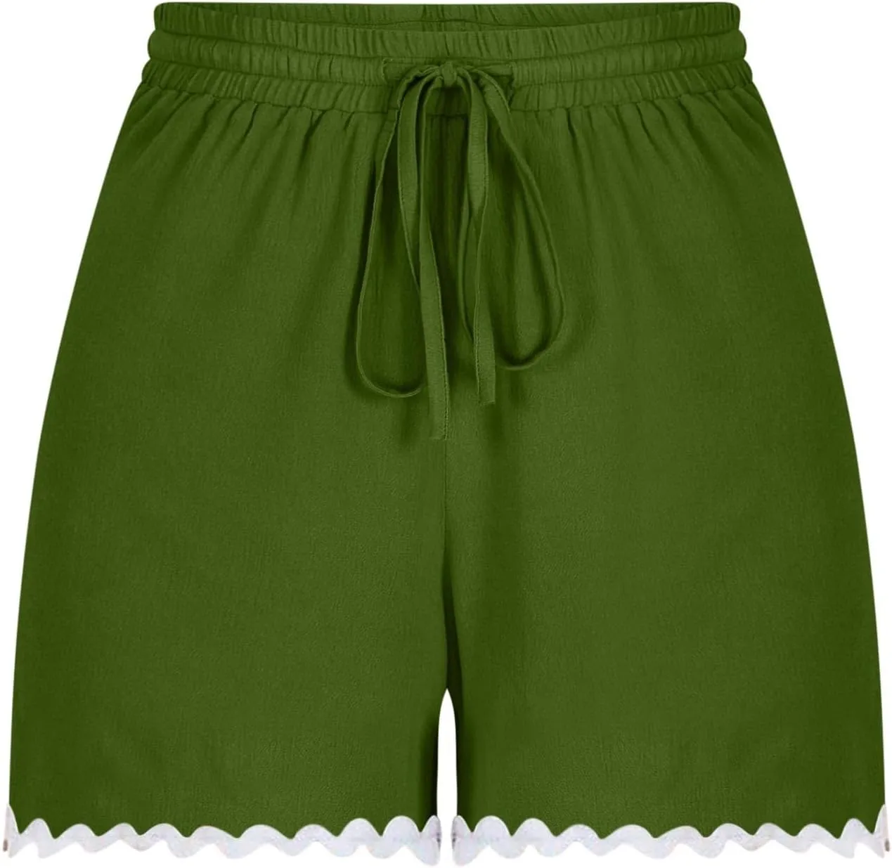 Summer Shorts for Women 2025 Trendy Casual Lace Hem Beach Shorts Plus Size Elastic High Waist Summer Wide Leg Short