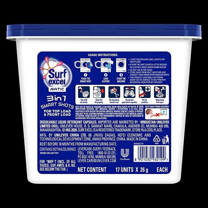 Surf Excel Matic 3 in 1 Smart Shots -  17*26g