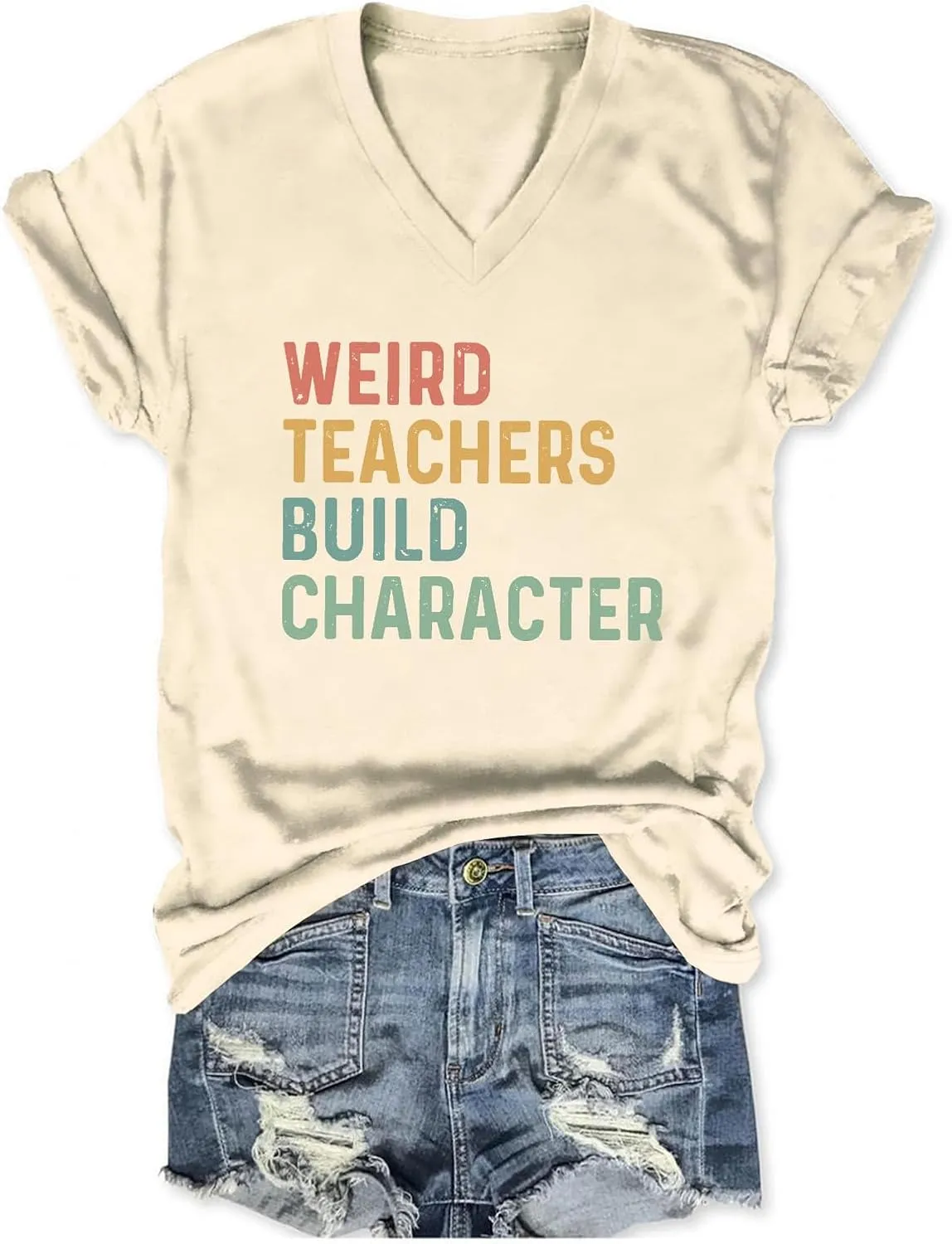 Teacher Shirts for Women Weird Teacher Build Character Tee Cute Teacher Life Appreciation Gift Casual Tshirt Tops