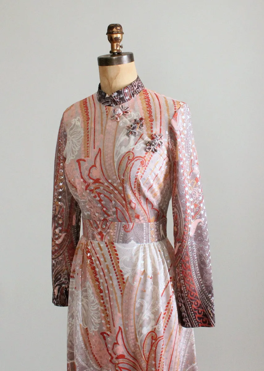 Vintage 1960s Ombre Paisley Lame Party Maxi Dress