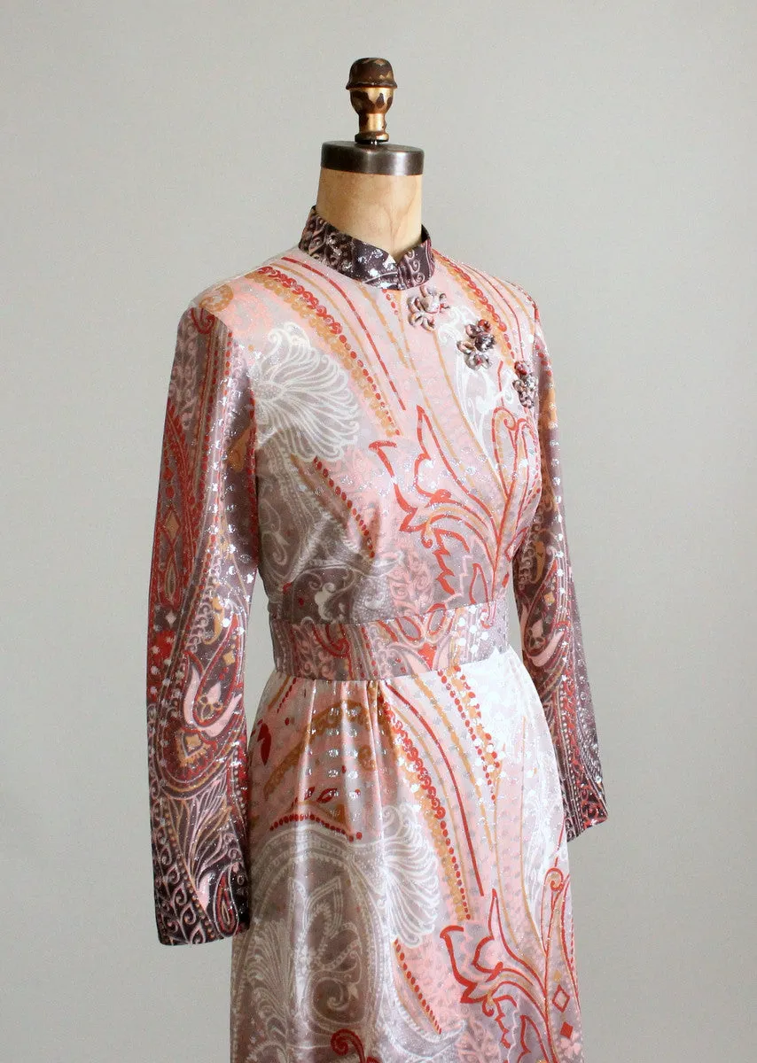 Vintage 1960s Ombre Paisley Lame Party Maxi Dress