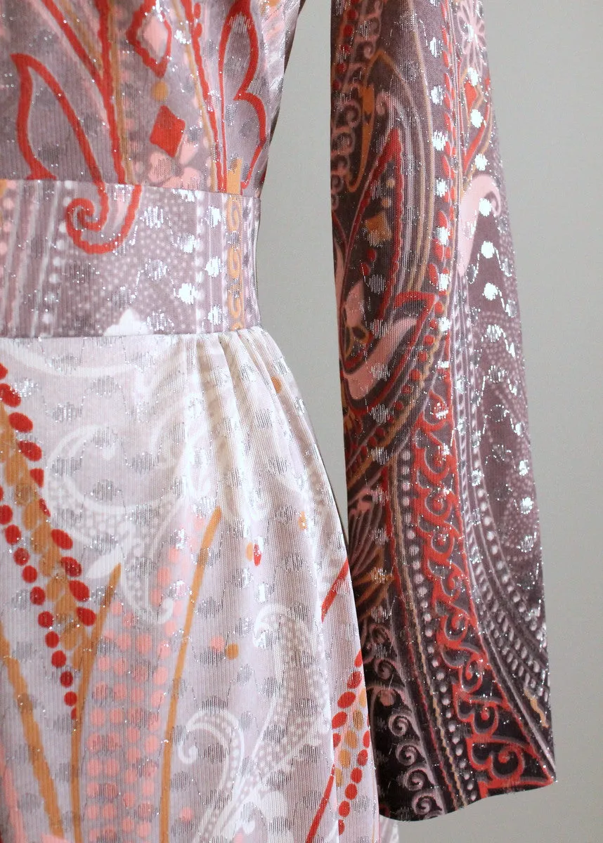 Vintage 1960s Ombre Paisley Lame Party Maxi Dress