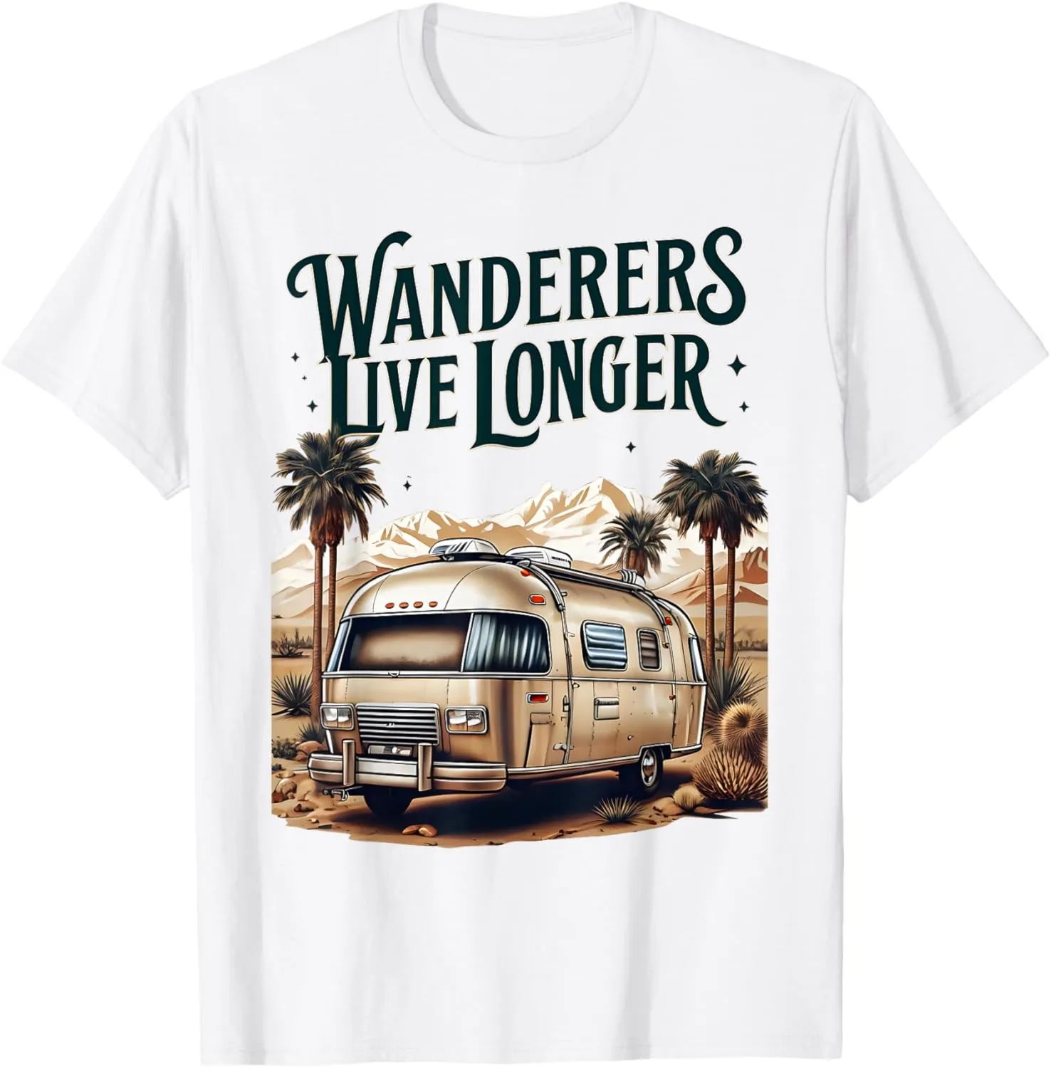 Wanderers Live Longest Retro Camper Travel Adventure T-Shirt