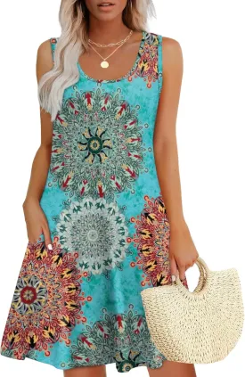 WEESO Womens Summer Dresses Loose U Neck Sleeveless Sundresses Dress with Pockets