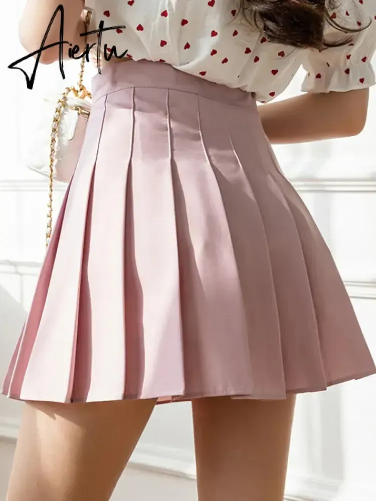 White Women Pleated Skirts Summer High Waist Zipper Girls Dancing JK Mini Skirts Black Fashion Student A Line Faldas