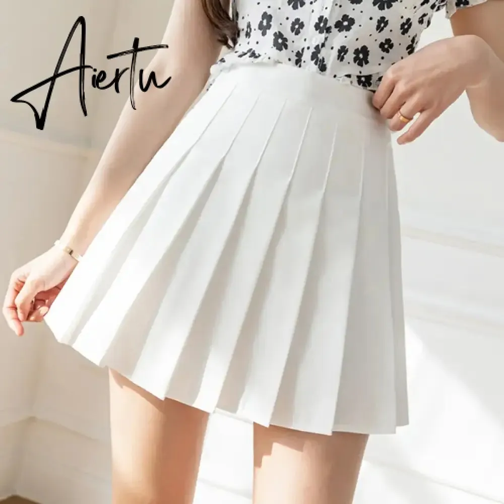 White Women Pleated Skirts Summer High Waist Zipper Girls Dancing JK Mini Skirts Black Fashion Student A Line Faldas