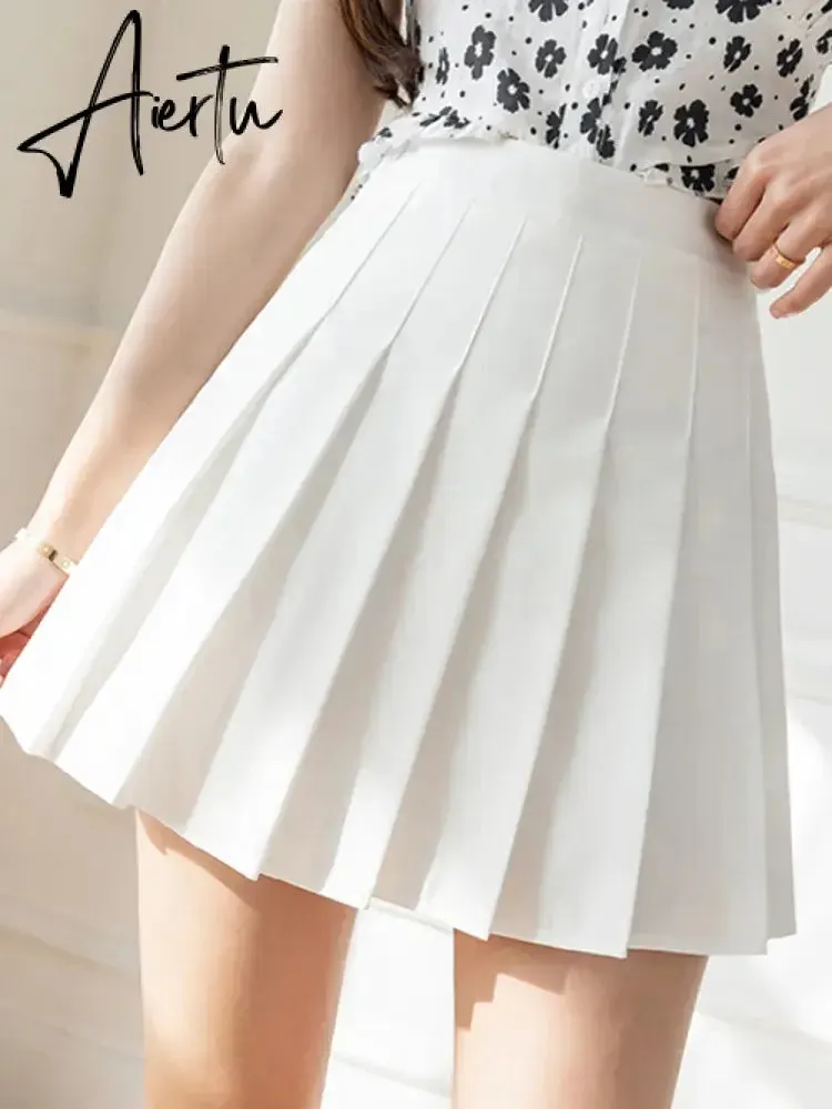 White Women Pleated Skirts Summer High Waist Zipper Girls Dancing JK Mini Skirts Black Fashion Student A Line Faldas