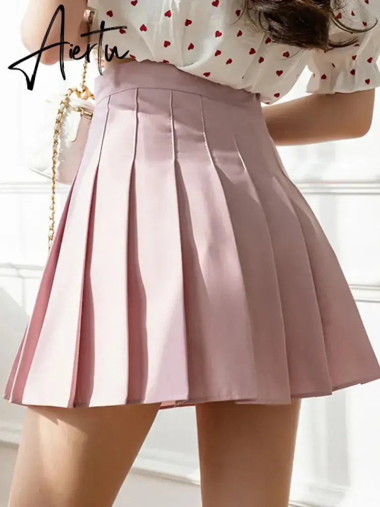 White Women Pleated Skirts Summer High Waist Zipper Girls Dancing JK Mini Skirts Black Fashion Student A Line Faldas