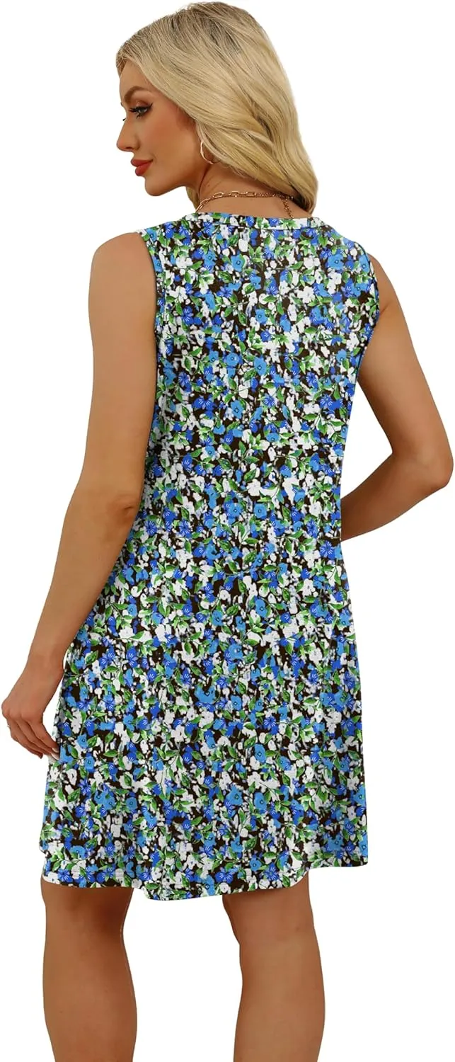 WIHOLL Womens Summer Dresses Loose Fit V Neck Sleeveless Sundresses Beach Hawaiian Dress with Pockets