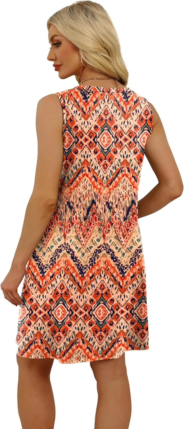 WIHOLL Womens Summer Dresses Loose Fit V Neck Sleeveless Sundresses Beach Hawaiian Dress with Pockets