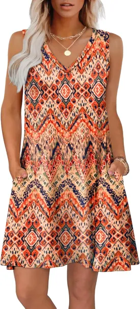 WIHOLL Womens Summer Dresses Loose Fit V Neck Sleeveless Sundresses Beach Hawaiian Dress with Pockets