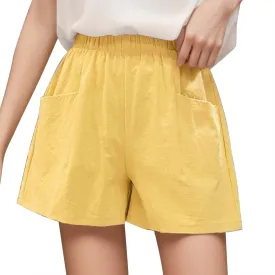 Womens Linen Shorts Casual Elastic High Waisted Cotton Shorts Loose Fit Summer Flowy Beach Short Pants with Pockets