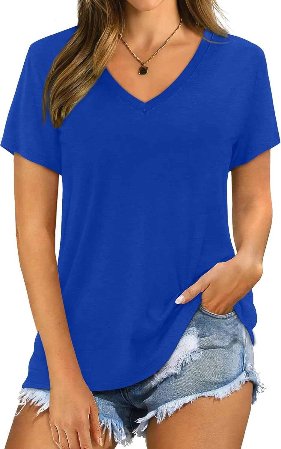 XIEERDUO Womens T Shirts V Neck Summer Tops Basic Short Sleeve Shirts 2 Pack/3 Pack