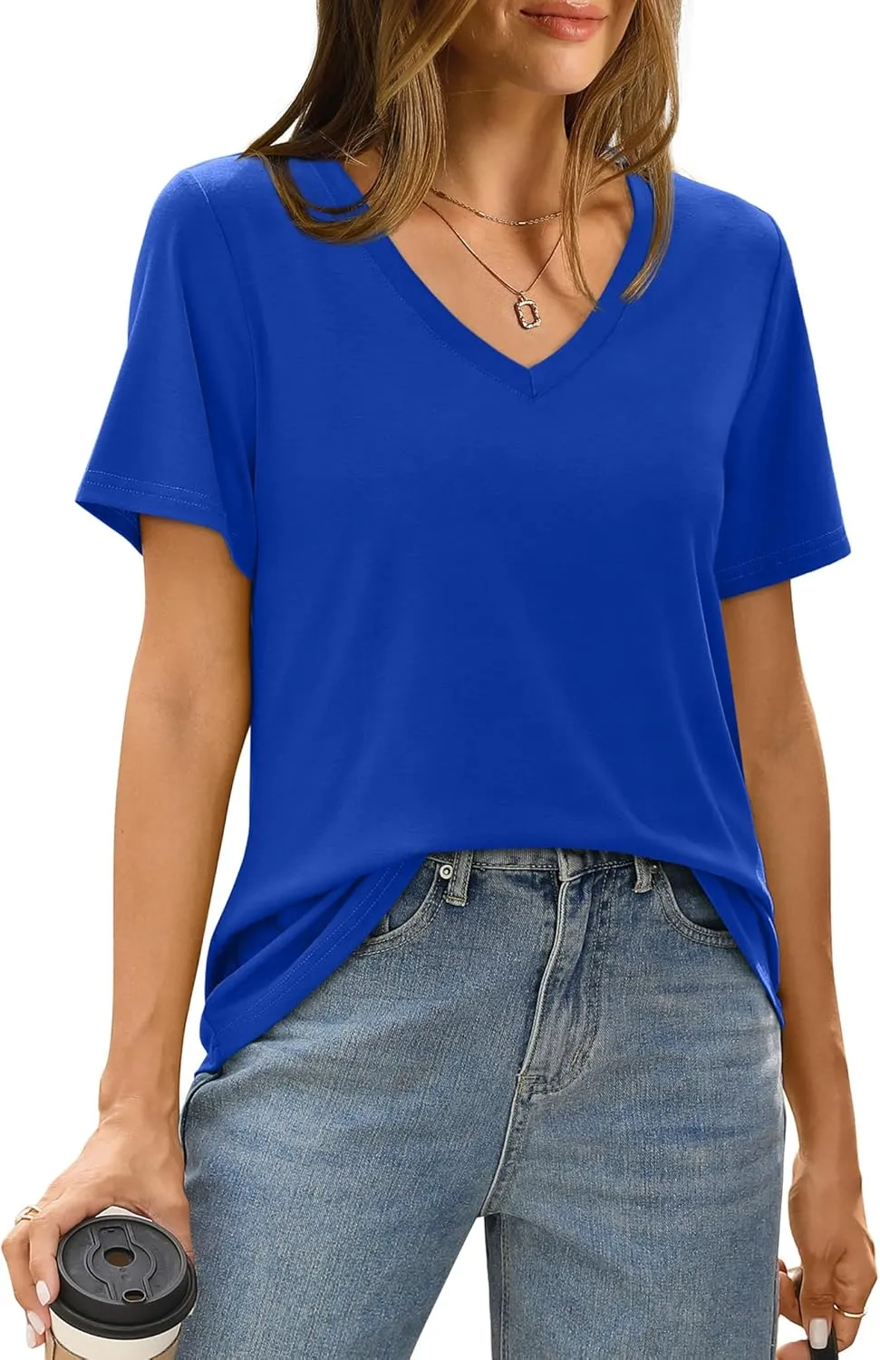 XIEERDUO Womens T Shirts V Neck Summer Tops Basic Short Sleeve Shirts 2 Pack/3 Pack