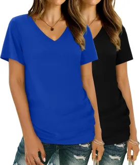 XIEERDUO Womens T Shirts V Neck Summer Tops Basic Short Sleeve Shirts 2 Pack/3 Pack