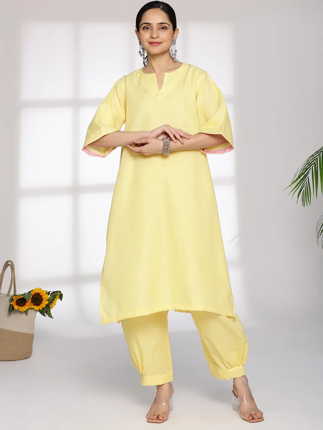 Yellow CottonSlub LongKurta