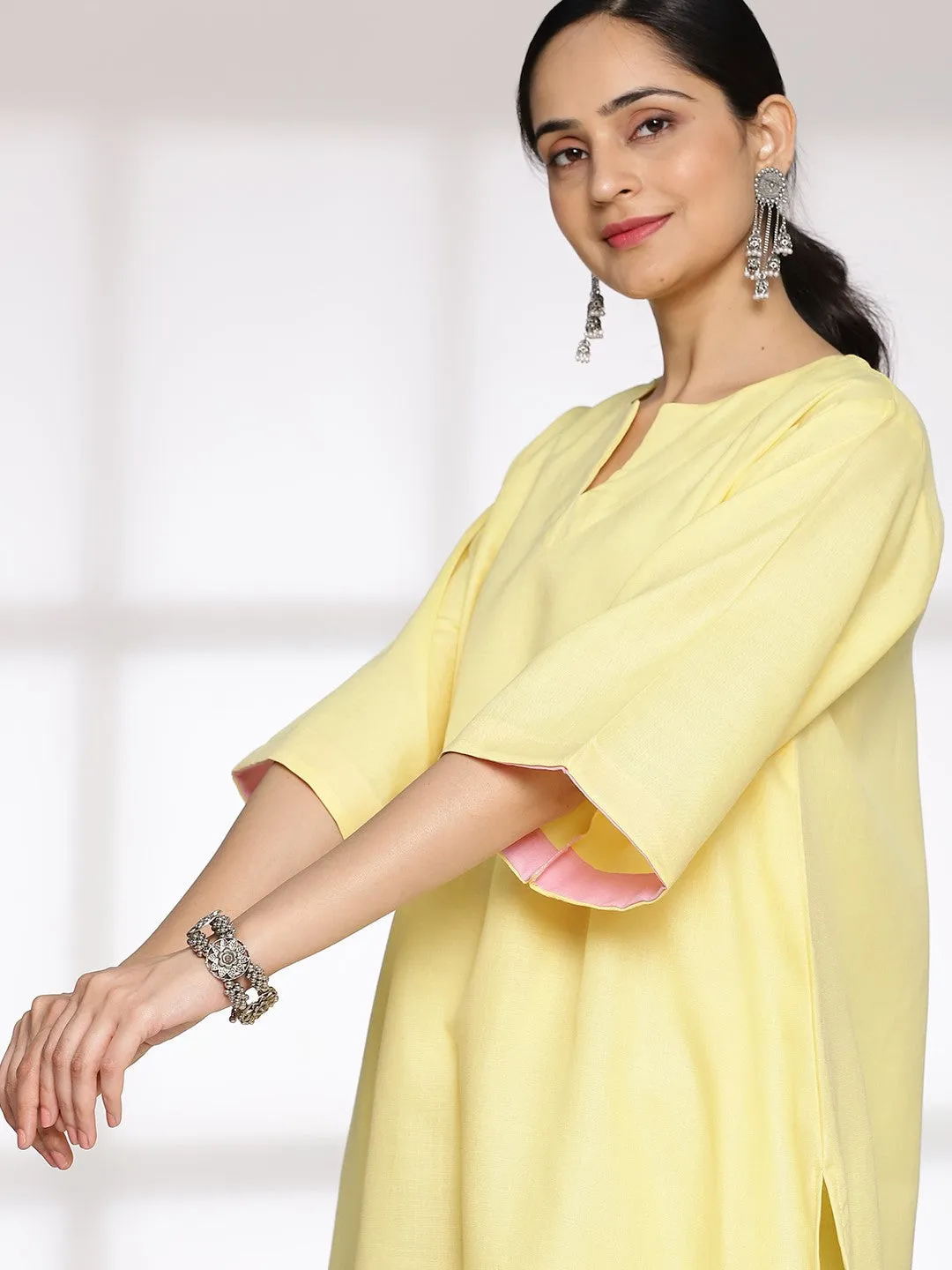 Yellow CottonSlub LongKurta