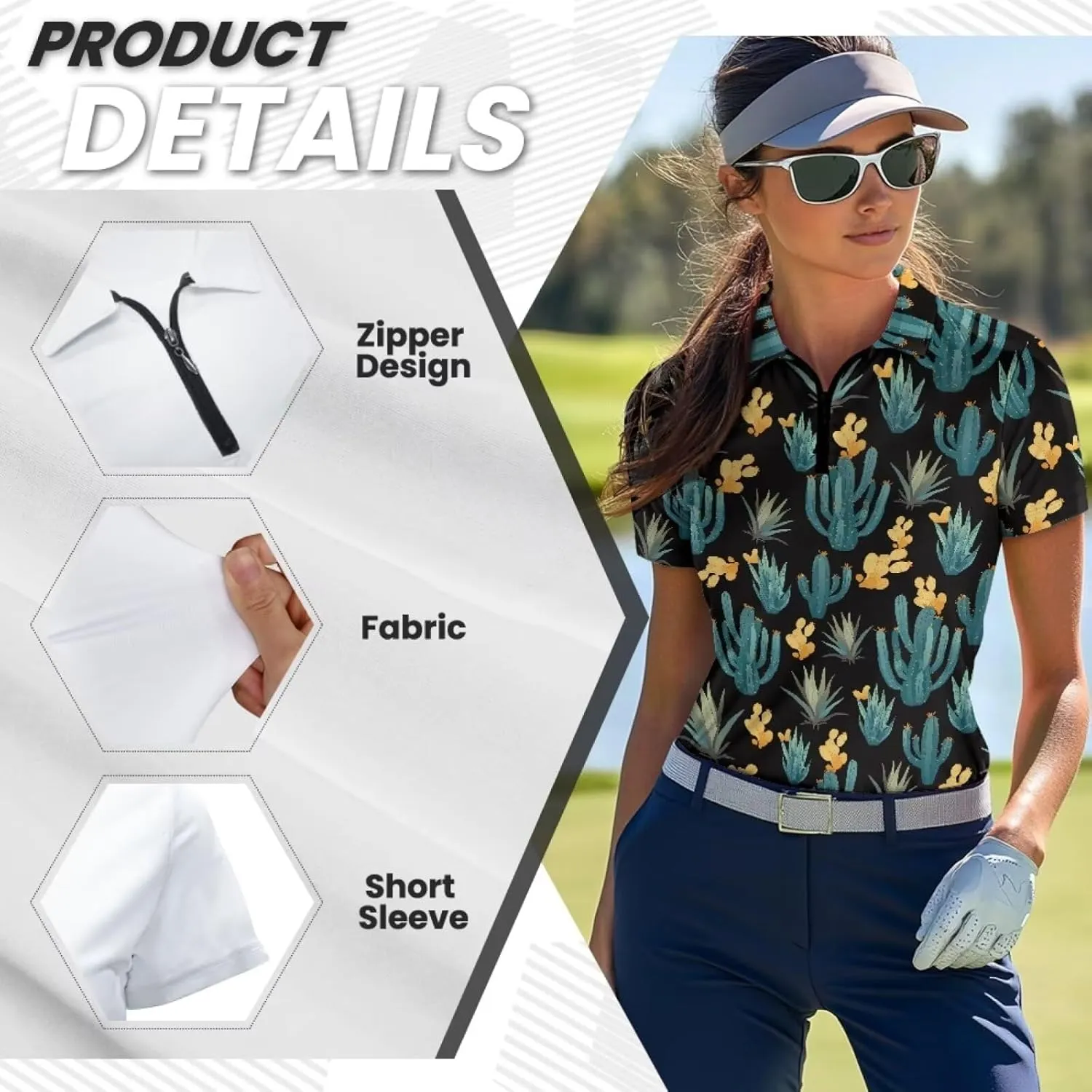 YEXIATODO Womens Golf Shirt Short Sleeve Polo Shirts Zip Up Collared UPF 50  Quick Dry Tennis Athletic Tank Tops XS-2XL
