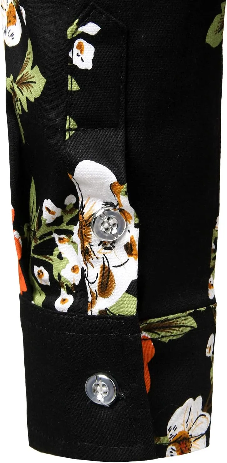 ZEROYAA Men's Floral Slim Fit Long Sleeve Cotton Casual Button Down Dress Shirt